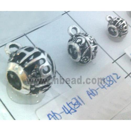 hollow, round tibetan silver hanger bead, lead free and nickel free
