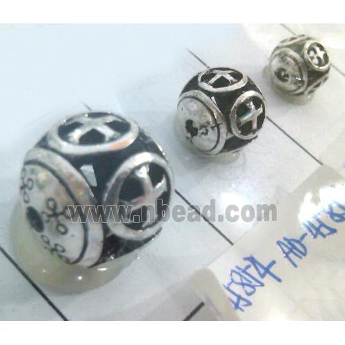 Round tibetan silver bead, hollow, lead free and nickel free