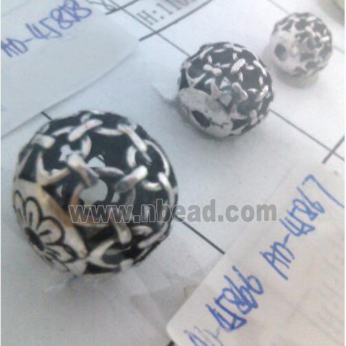 round tibetan silver beads, hollow, lead free and nickel free