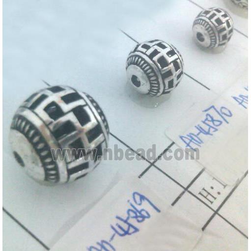 round tibetan silver beads, hollow, lead free and nickel free