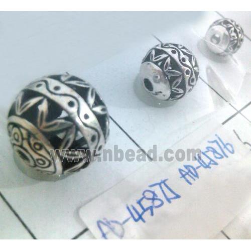 round tibetan silver beads, hollow, lead free and nickel free