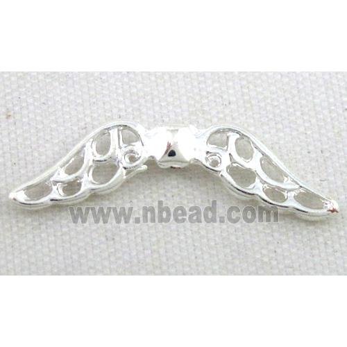 bead, angel wing, tibetan silver charm, non-nickel, silver plated