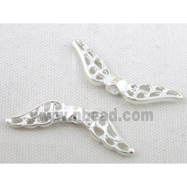 bead, angel wing, tibetan silver charm, non-nickel, silver plated