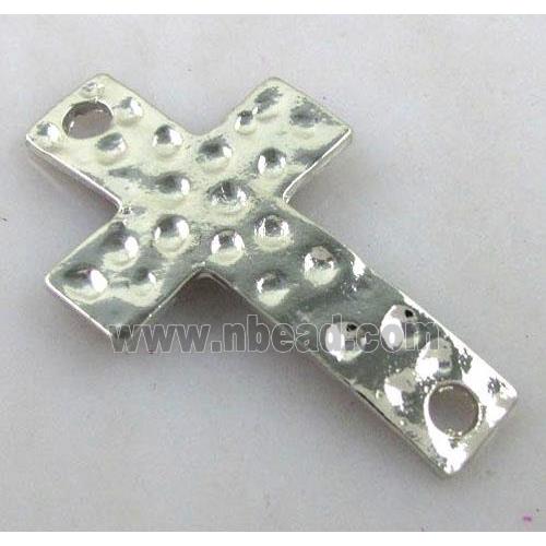 hammered Tibetan Silver Cross Connector, lead free and nickel free, platinum plated