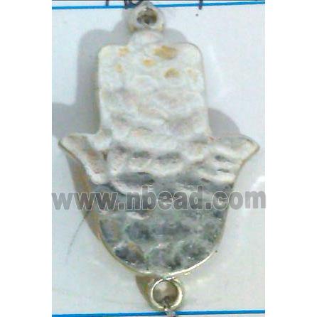hammered Hamsahand Tibetan Silver connector, lead free and nickel free, milk silver