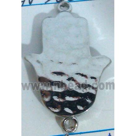 hammered Hamsahand Tibetan Silver connector, lead free and nickel free, platinum plated