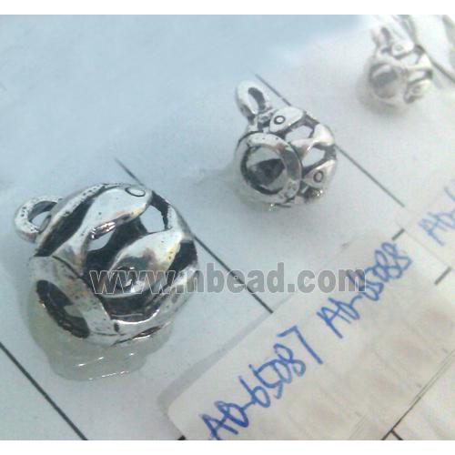 hollow, round tibetan silver hanger bead, lead free and nickel free