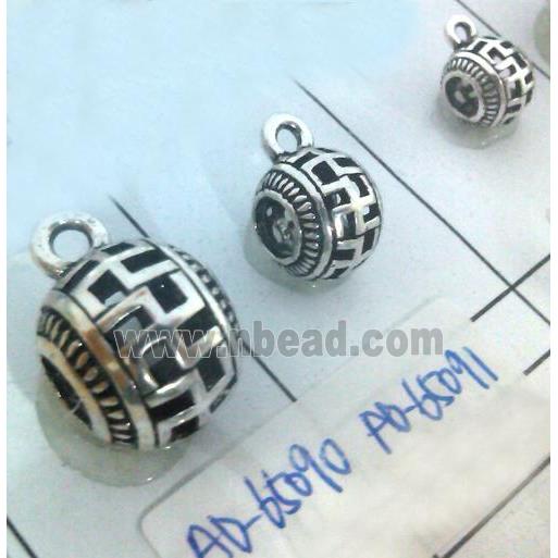 hollow, round tibetan silver hanger bead, lead free and nickel free