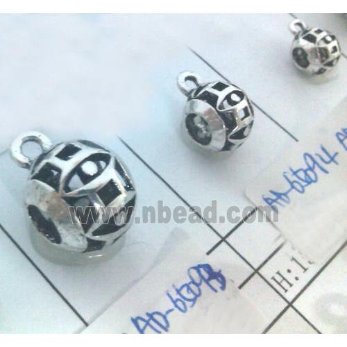 hollow, round tibetan silver hanger bead, lead free and nickel free