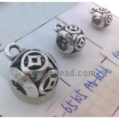 hollow, round tibetan silver hanger bead, lead free and nickel free