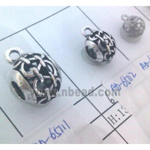 hollow, round tibetan silver hanger bead, lead free and nickel free