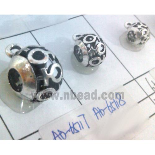 hollow, round tibetan silver hanger bead, lead free and nickel free