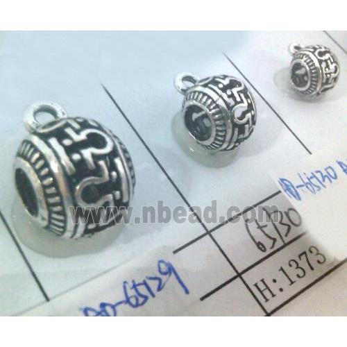 hollow, round tibetan silver hanger bead, lead free and nickel free