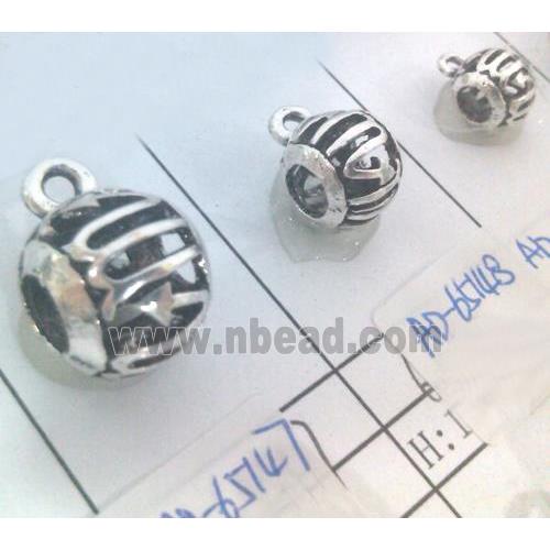 hollow, round tibetan silver hanger bead, lead free and nickel free