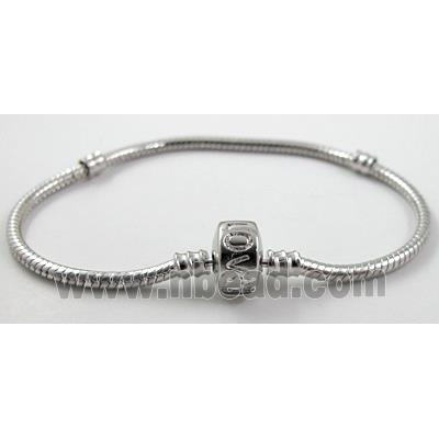 Stopper Bracelet, Snake Chain, Copper, Platinum Plated, nickel free