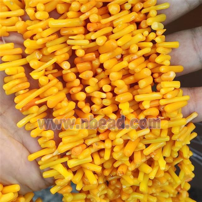 chip coral beads, dyed, yellow