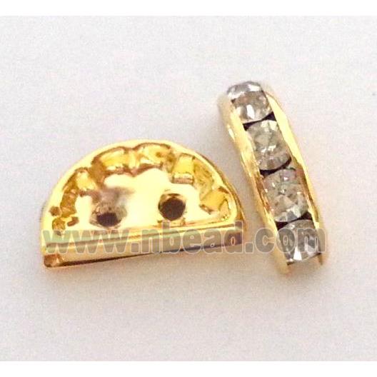 colorfast copper spacer with rhinestone bead, gold plated