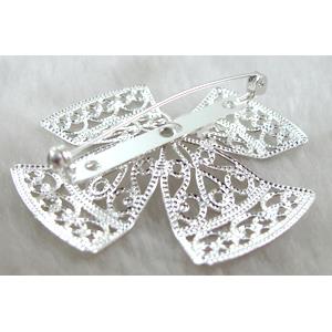 Baroque style Brooch, copper, cross, silver plated