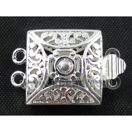 Silde clasp, necklace connector, 2-strands, copper, silver plated