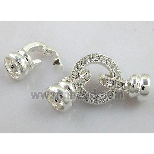 bracelet bar, copper connector clasp with rhinestone, silver plated