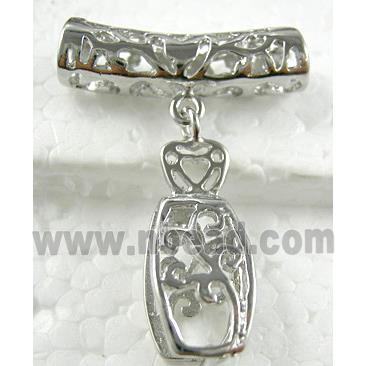 hinged and pinch bail for necklace, copper, platinum plated