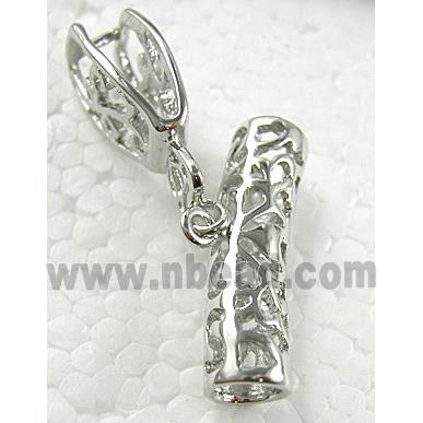 hinged and pinch bail for necklace, copper, platinum plated
