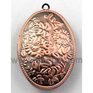 necklace Locket pendant, oval, copper, Red copper plated