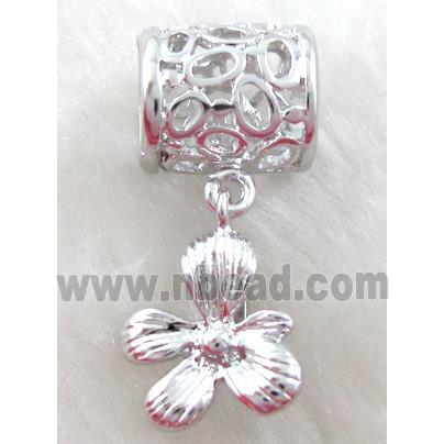 necklace hinged bail, pinch, flower, copper, platinum plated