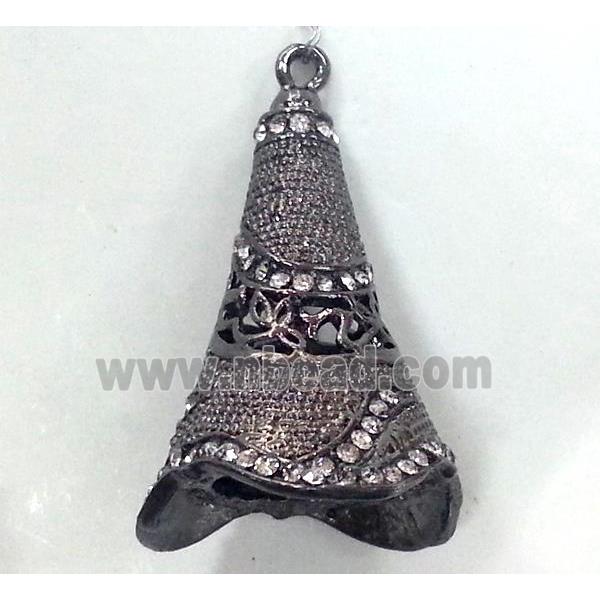 bell, copper pendant with rhinestone, black