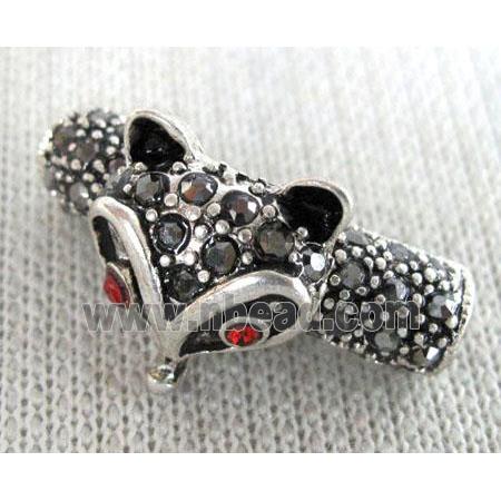 bracelet bar, alloy tube paved rhinestone, antique silver