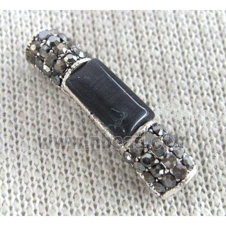 bracelet bar, alloy tube paved rhinestone, antique silver