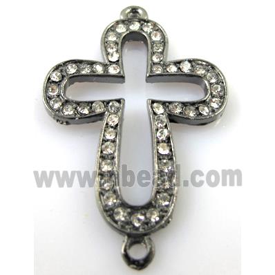 bracelet bar, alloy four-leaf clover cross pave Rhinestone, black