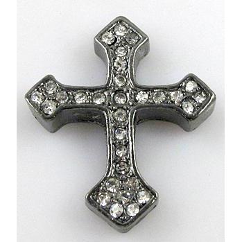 bracelet bar, cross with rhinestone, alloy bead, black