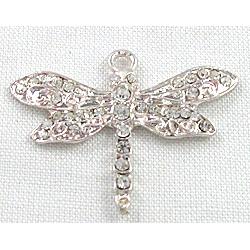 alloy pendant with rhinestone, silver plated, dragonfly