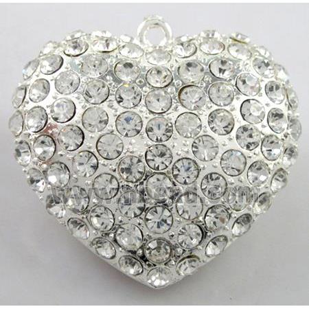 heart alloy peadant with rhinestone, silver