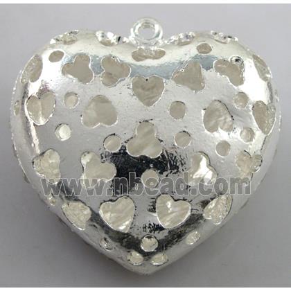 heart alloy peadant with rhinestone, silver