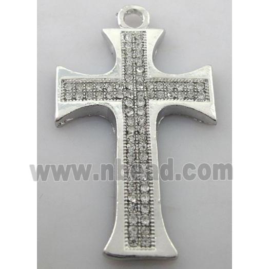 cross, alloy peadant with rhinestone, platinum plated