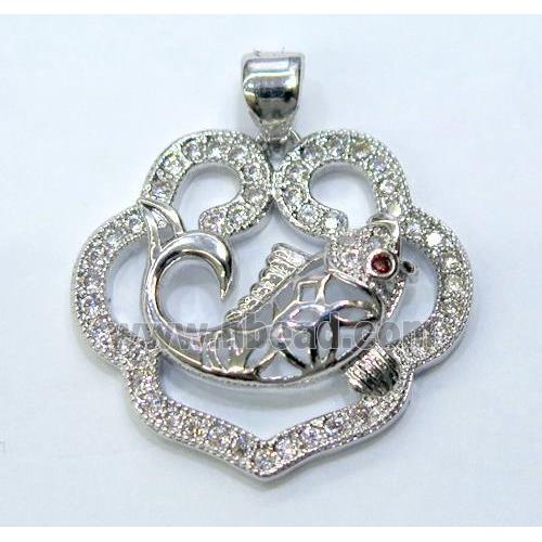 paved zircon copper pendant, platinum plated