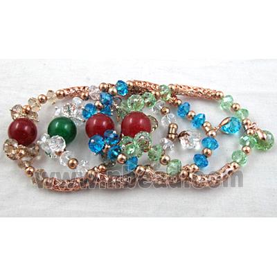 Chinese Crystal Glass Bracelet, stretchy, mixed