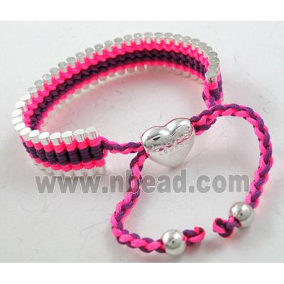 Mixed fashion friendship Bracelets, Nylon and silver laminated, resizable