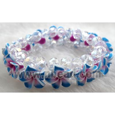 Fimo clay bracelet with crystal glass, stretchy, colorful