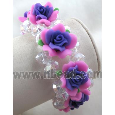 fimo clay bracelet with crystal glass, stretchy, colorful