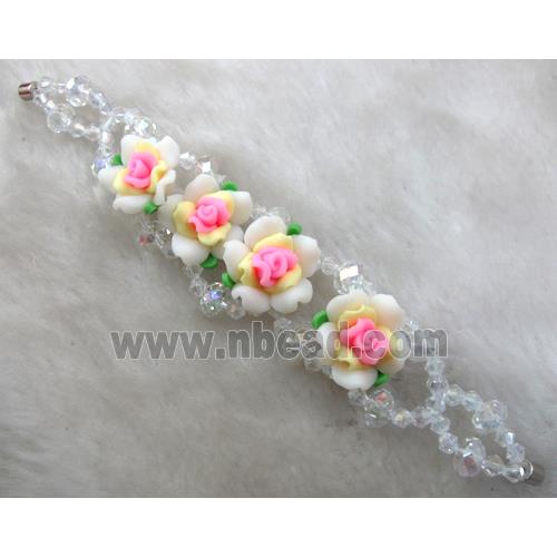 fimo clay bracelet with crystal glass, colorful