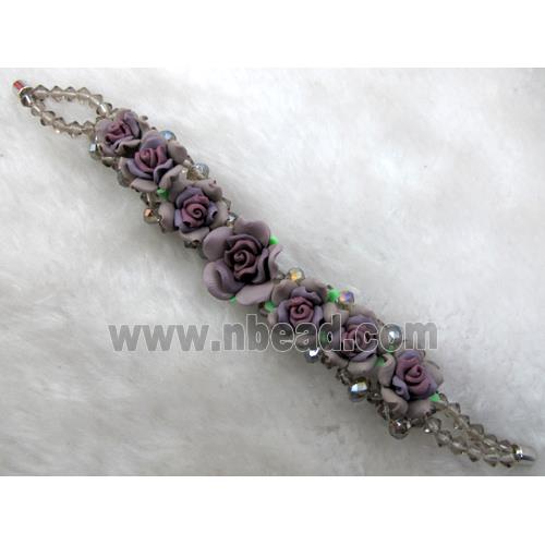 fimo clay bracelet with crystal glass, grey