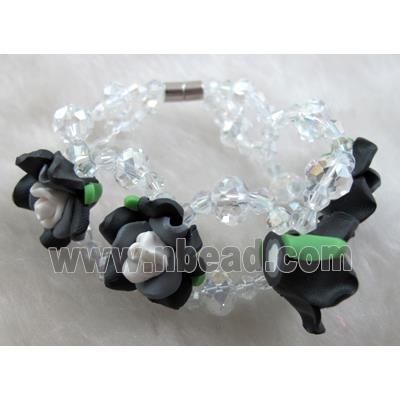 fimo clay bracelet with crystal glass, black
