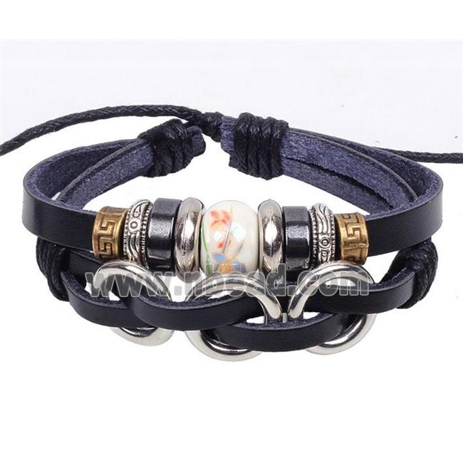 handmade bracelet with leather, alloy bead
