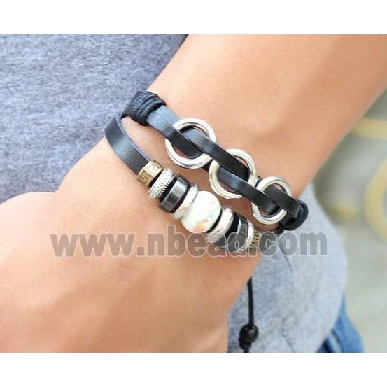 handmade bracelet with leather, alloy bead