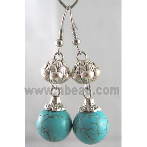 handmade earring with turquoise, copper, alloy bead