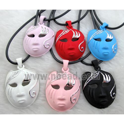 lacquered mask Necklace, alloy, rubber cord, mixed