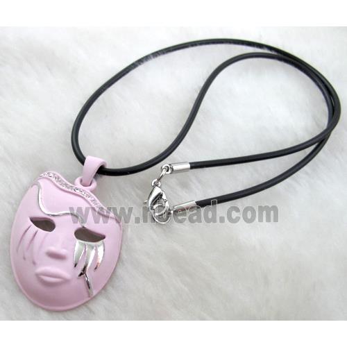 lacquered mask Necklace, alloy, rubber cord, pink